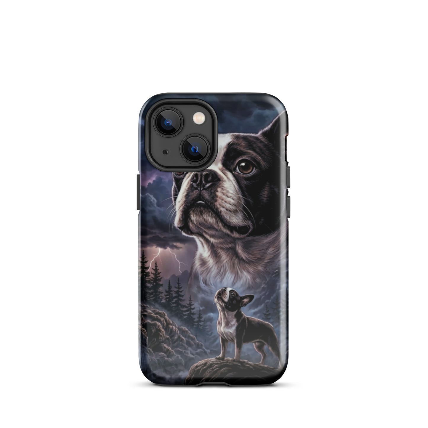 Storm Guardian – Majestic Boston Terrier Night Art Tough Case for iPhone . Glossy iPhone 13 mini