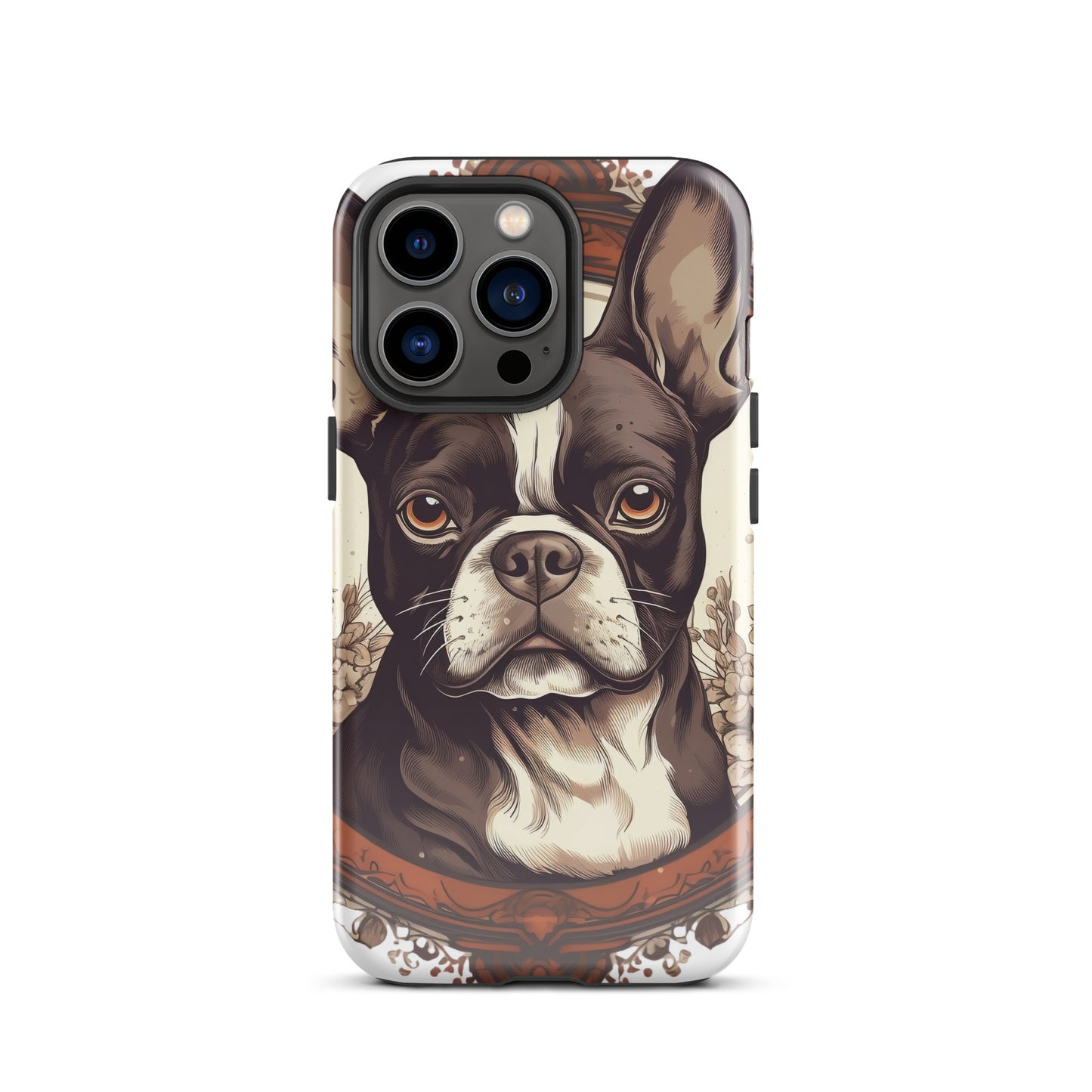 Vintage-Inspired Red Brown Boston Terrier Tough Case for iPhone . Glossy iPhone 13 Pro