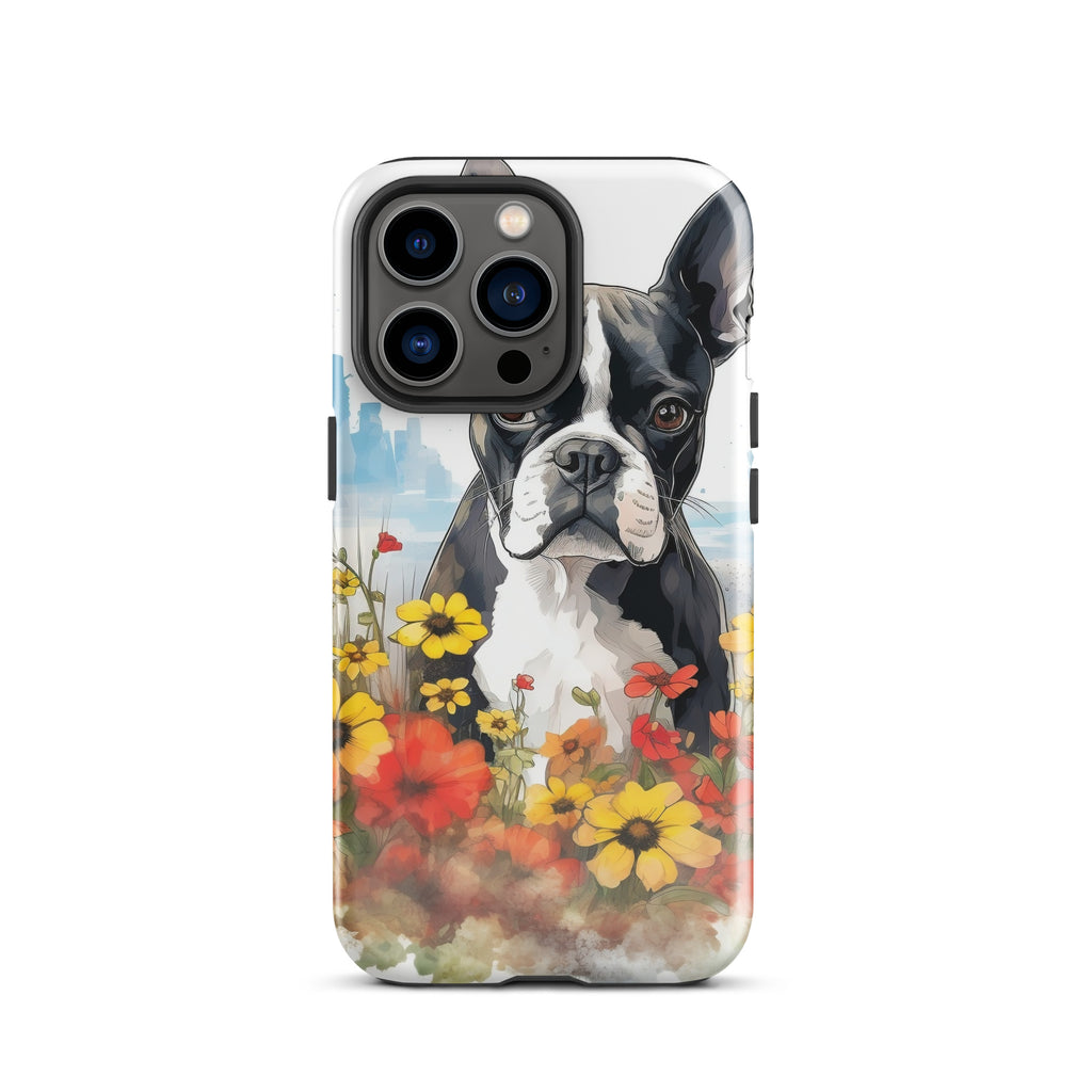 Boston Terrier Dog In A Garden Outside The City Tough Case for iPhone