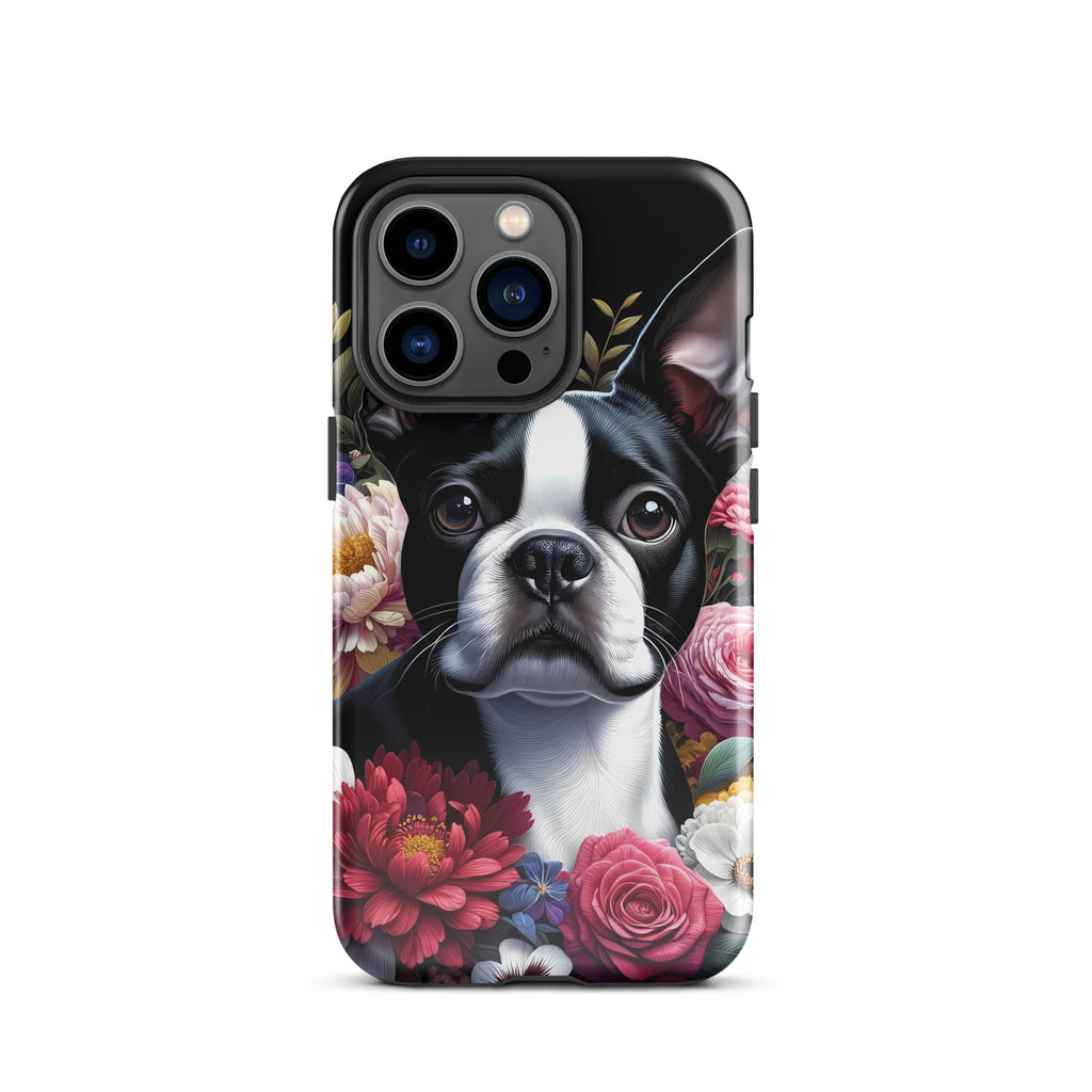 Floral Boston Terrier Dog Tough Case for iPhone