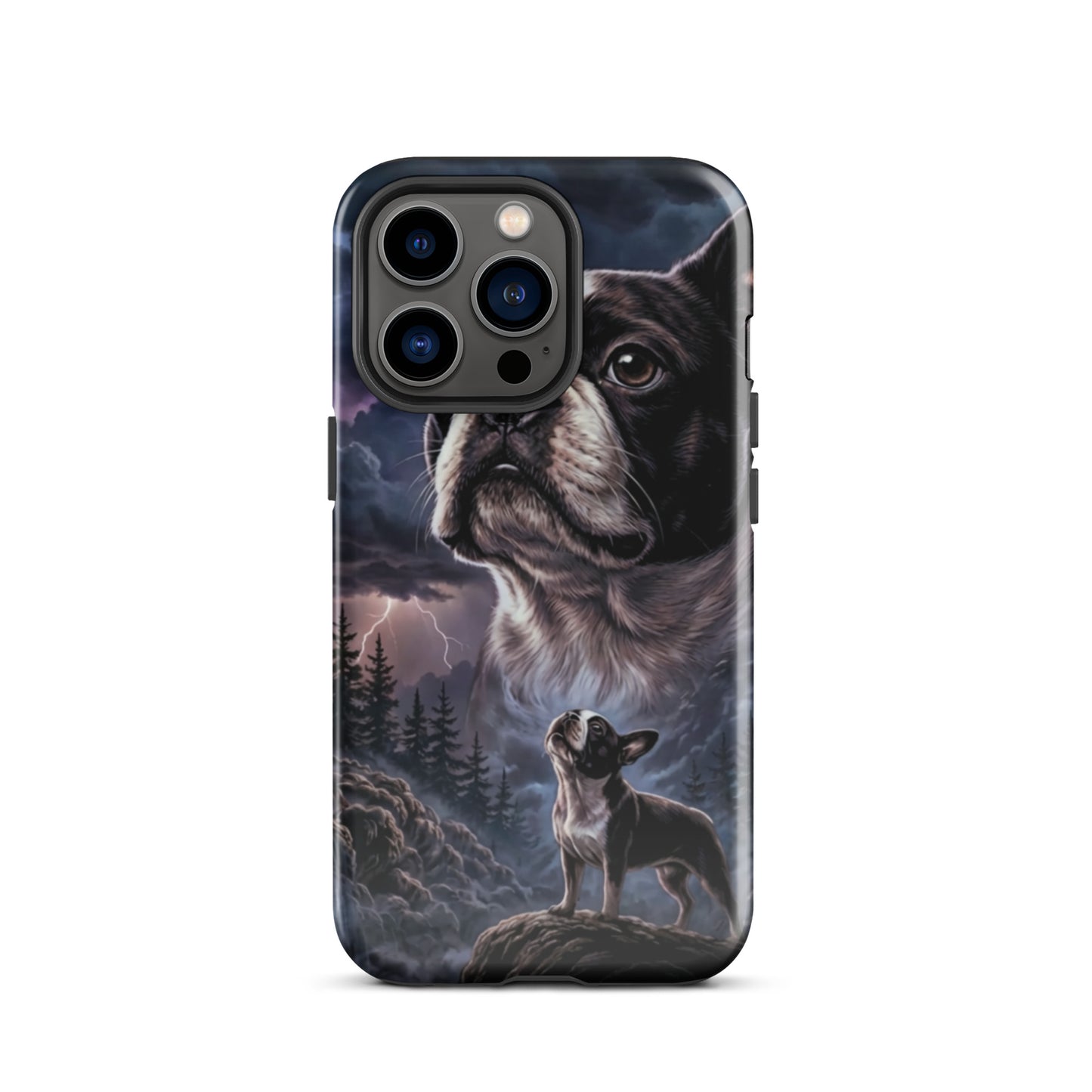 Storm Guardian – Majestic Boston Terrier Night Art Tough Case for iPhone . Glossy iPhone 13 Pro