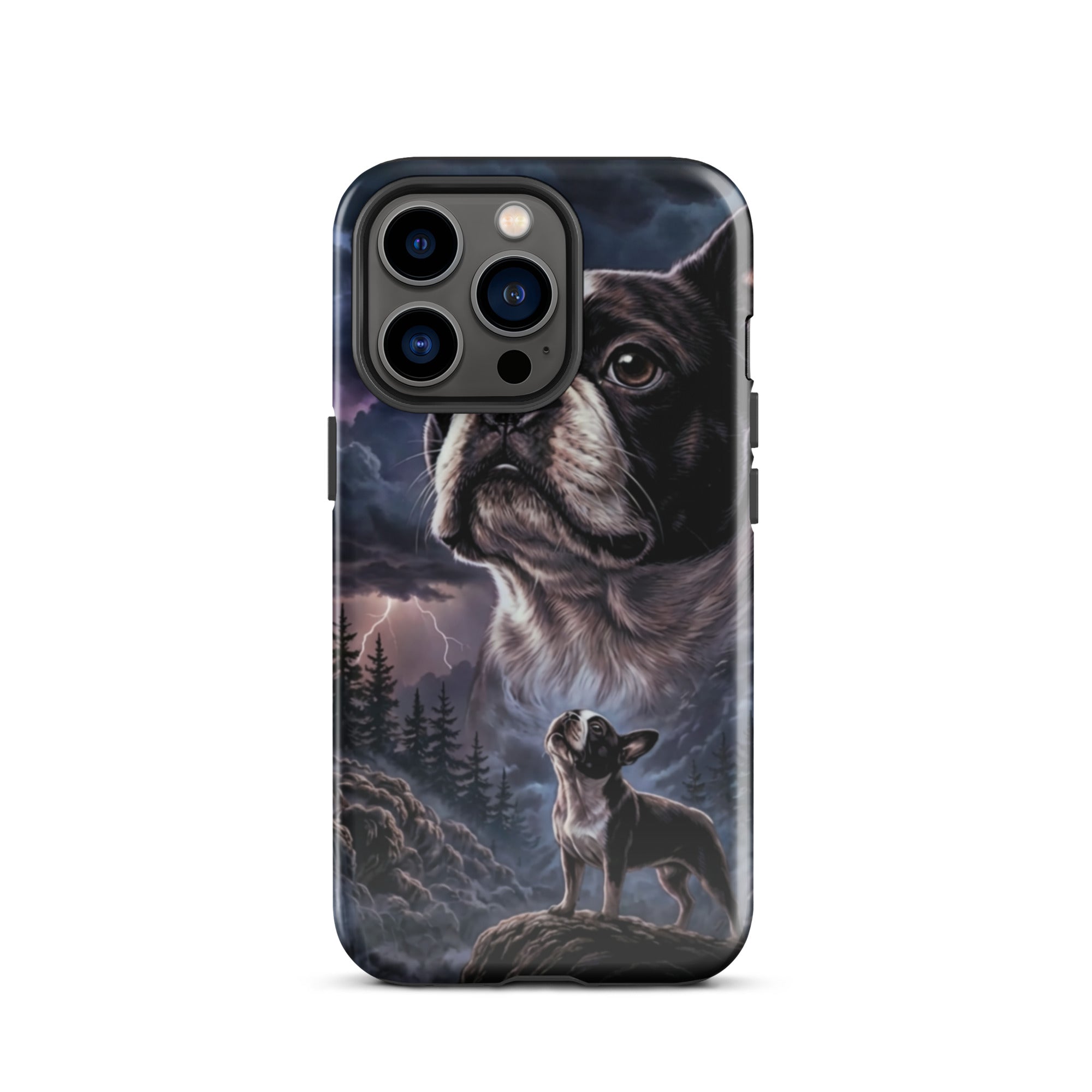 Storm Guardian – Majestic Boston Terrier Night Art Tough Case for iPhone . Glossy iPhone 13 Pro