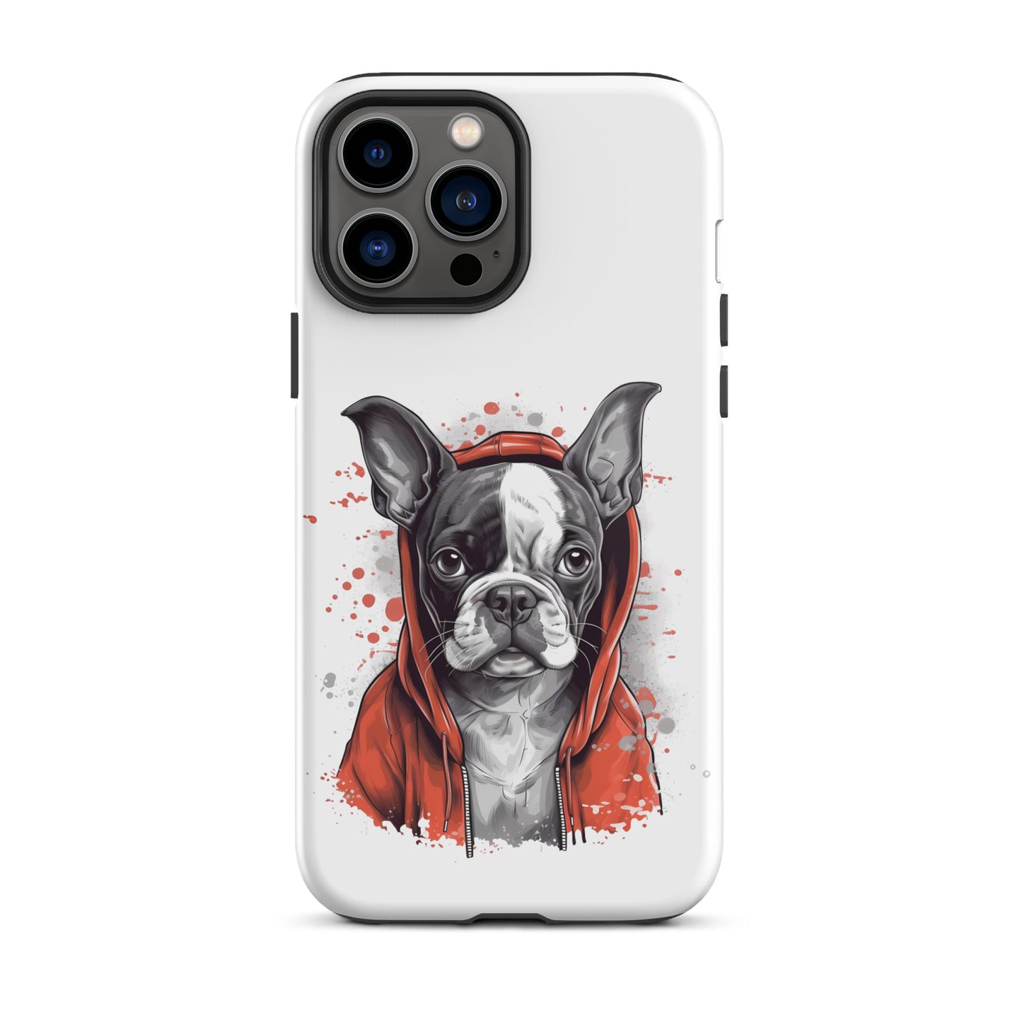 Boston Terrier in a Red Hoodie on Tough Case for iPhone