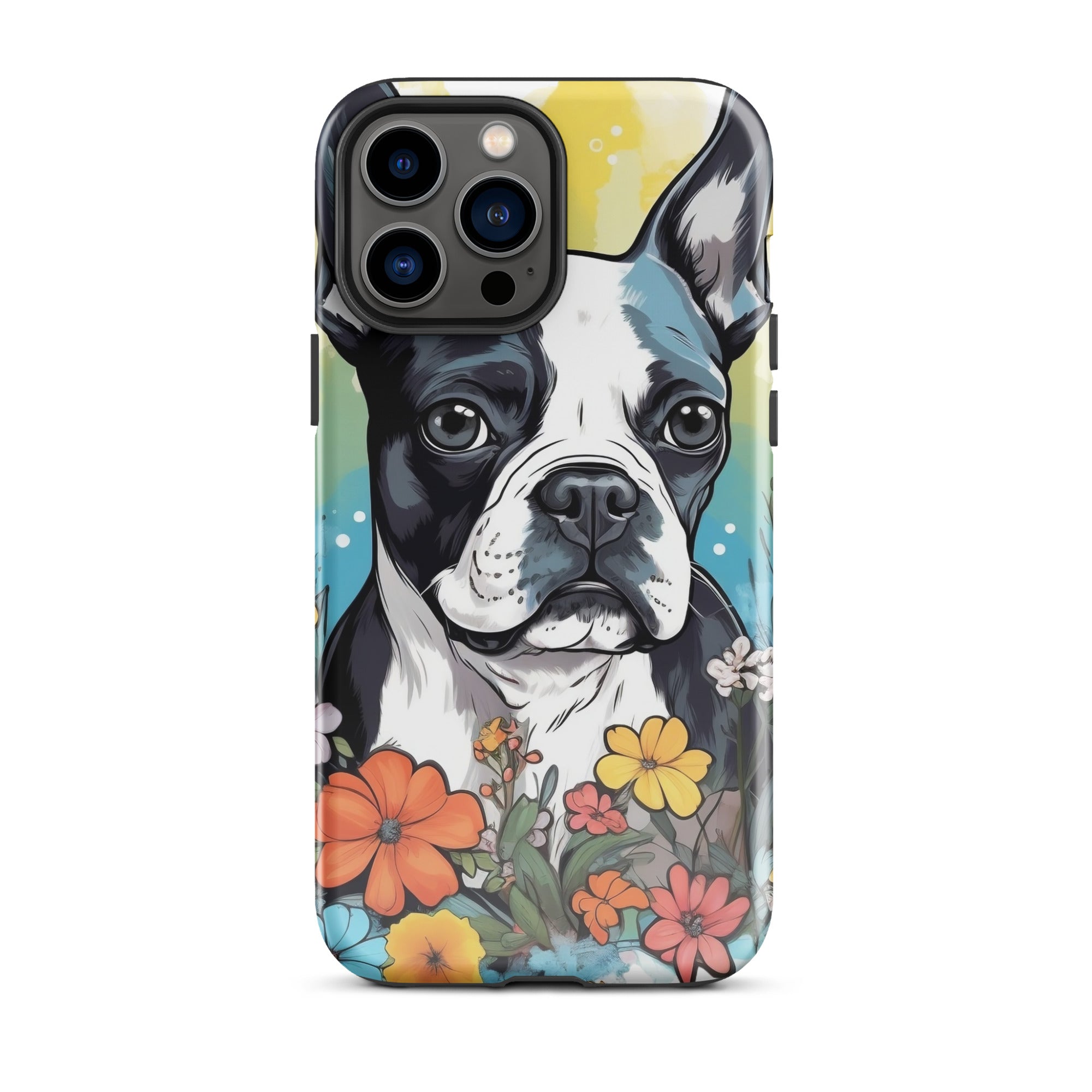 Boston Terrier Surrounded By Flowers Tough Case for iPhone
