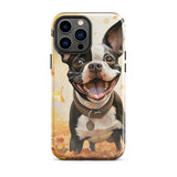 Cheerful Boston Terrier Dog Exploring A Park Watercolor Tough Case for iPhone . Glossy iPhone 13 Pro Max