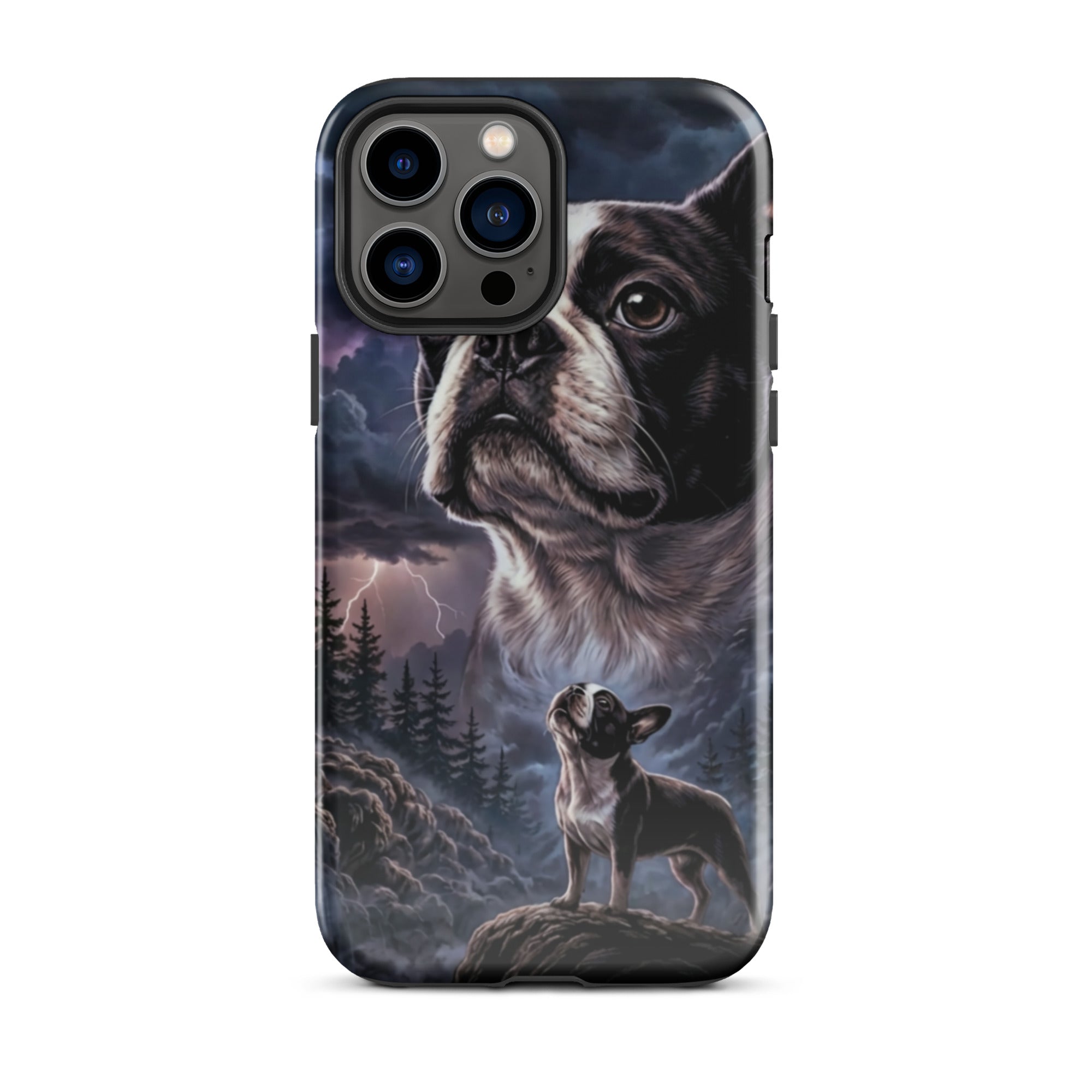 Storm Guardian – Majestic Boston Terrier Night Art Tough Case for iPhone . Glossy iPhone 13 Pro Max