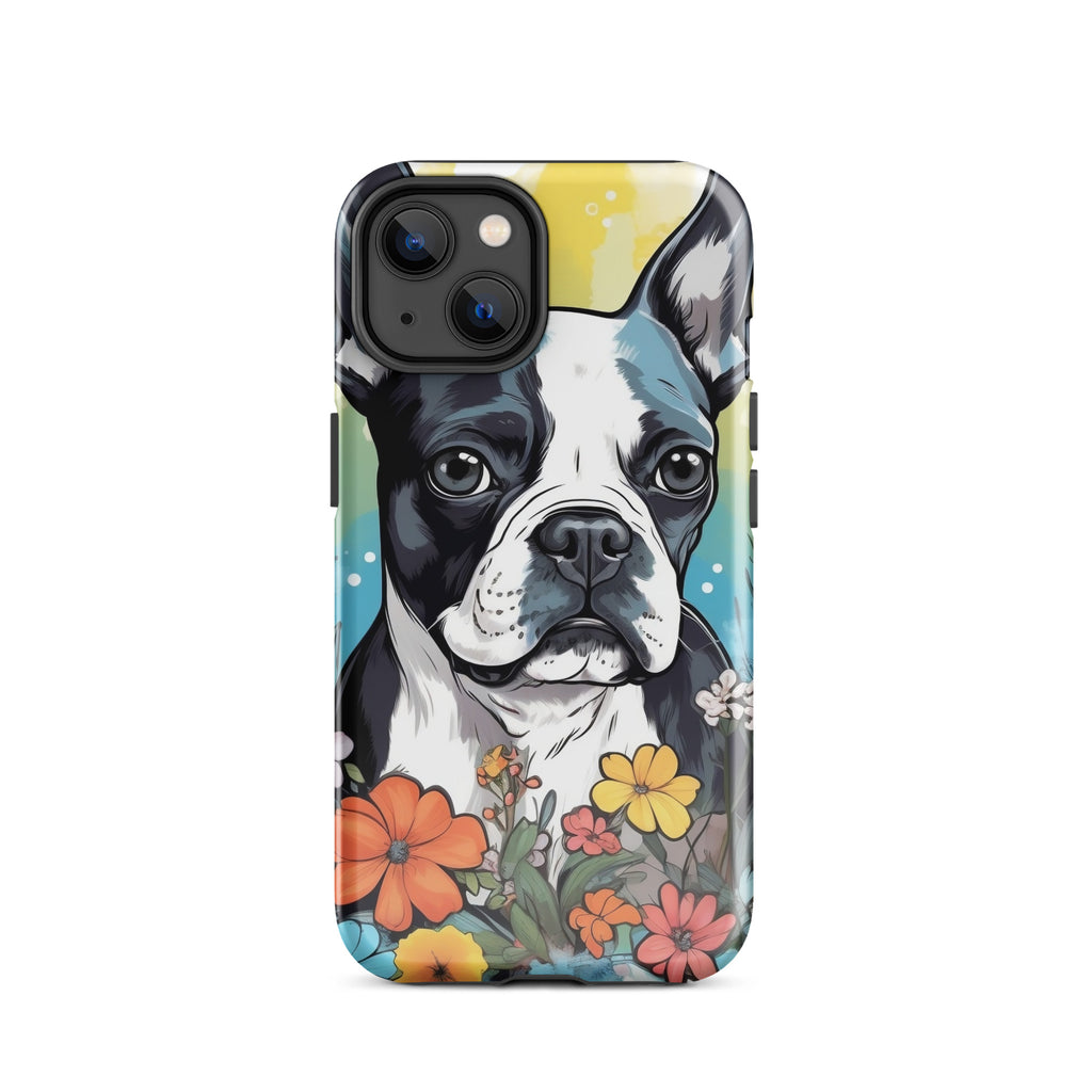 Boston Terrier Surrounded By Flowers Tough Case for iPhone