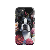 Floral Boston Terrier Dog Tough Case for iPhone