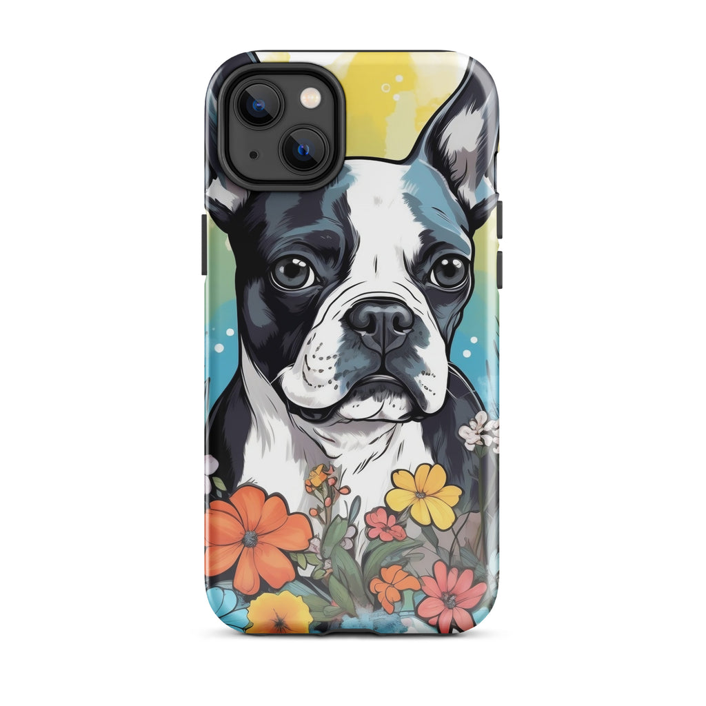 Boston Terrier Surrounded By Flowers Tough Case for iPhone