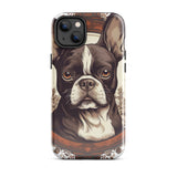 Vintage-Inspired Red Brown Boston Terrier Tough Case for iPhone . Glossy iPhone 14 Plus