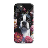 Floral Boston Terrier Dog Tough Case for iPhone