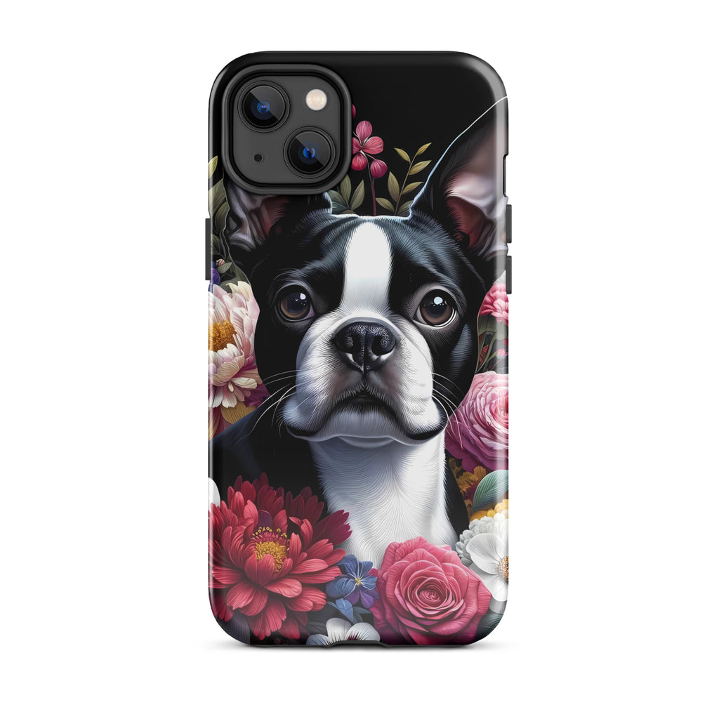 Floral Boston Terrier Dog Tough Case for iPhone