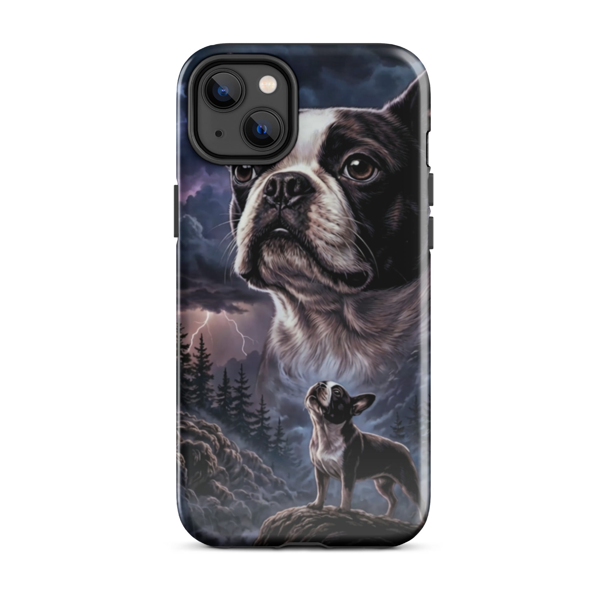 Storm Guardian – Majestic Boston Terrier Night Art Tough Case for iPhone . Glossy iPhone 14 Plus