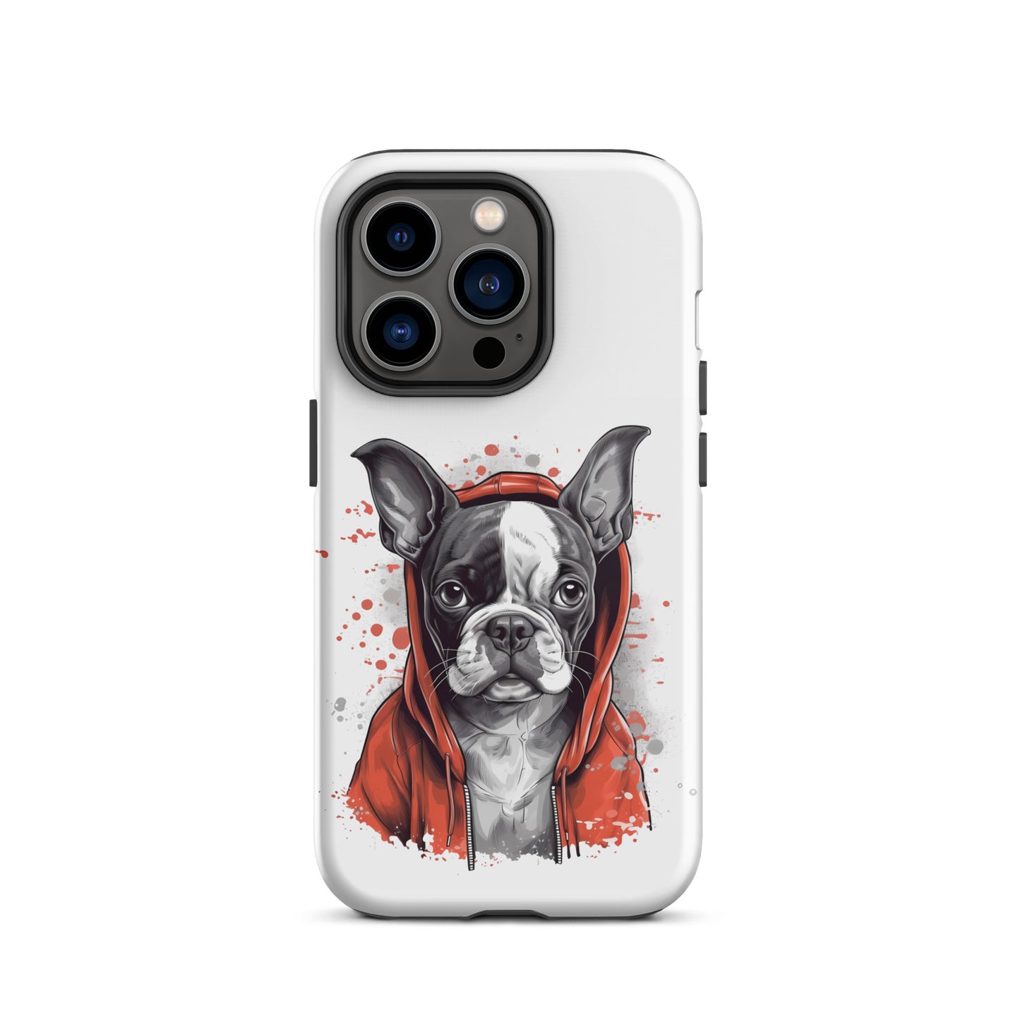 Boston Terrier in a Red Hoodie on Tough Case for iPhone