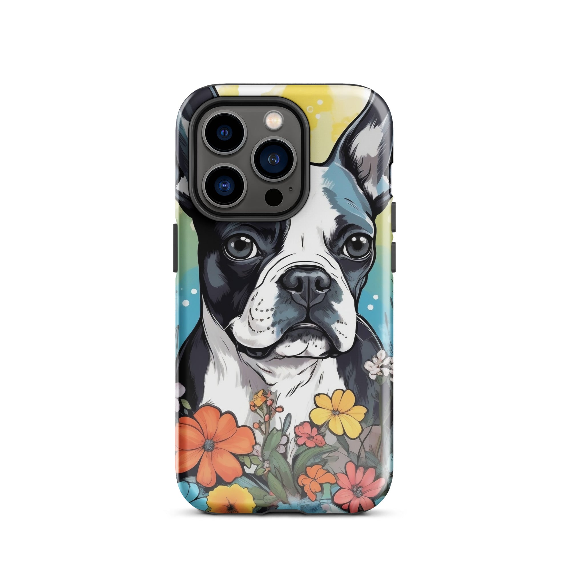 Boston Terrier Surrounded By Flowers Tough Case for iPhone