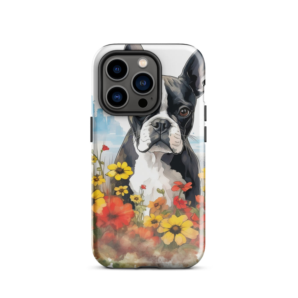 Boston Terrier Dog In A Garden Outside The City Tough Case for iPhone