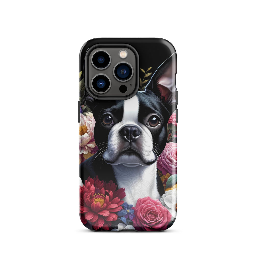 Floral Boston Terrier Dog Tough Case for iPhone