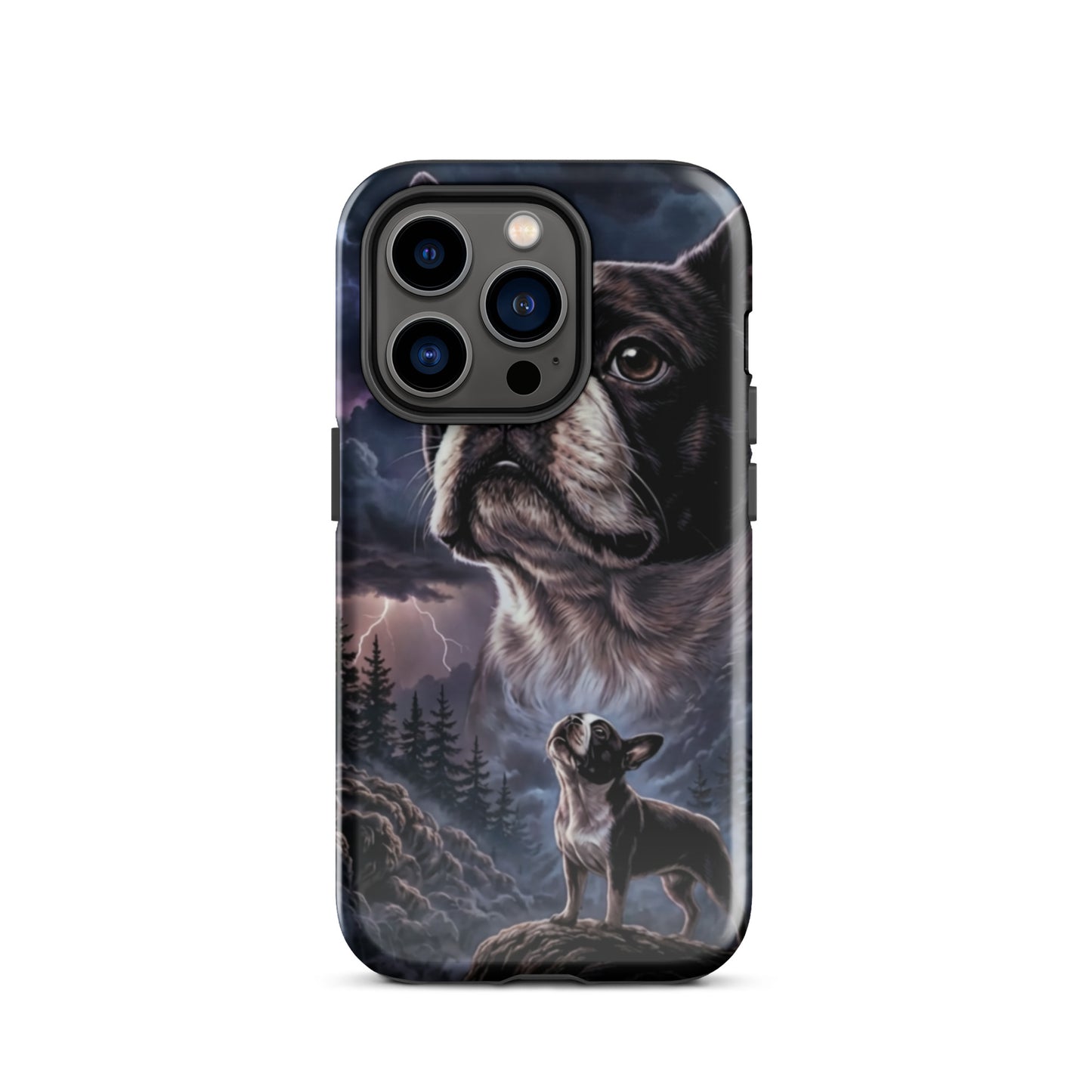 Storm Guardian – Majestic Boston Terrier Night Art Tough Case for iPhone . Glossy iPhone 14 Pro