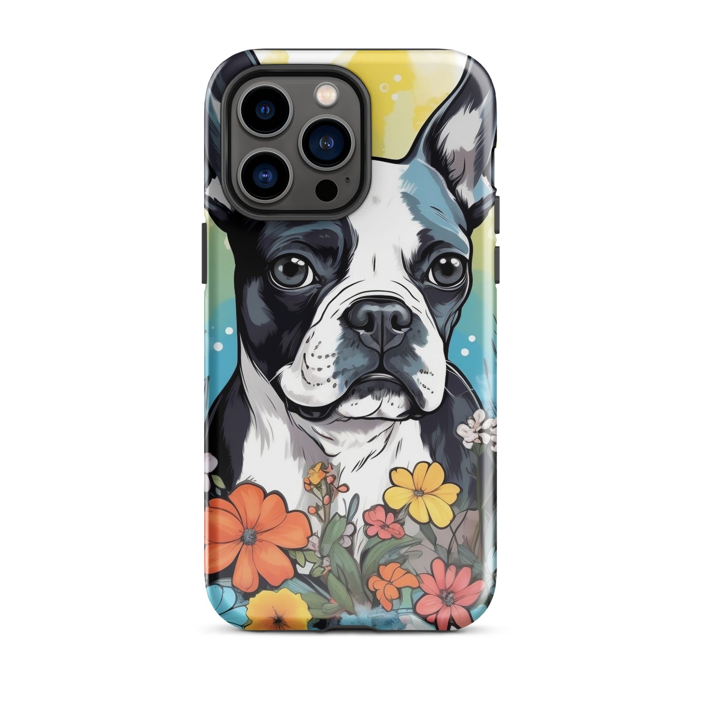 Boston Terrier Surrounded By Flowers Tough Case for iPhone