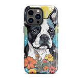 Boston Terrier Surrounded By Flowers Tough Case for iPhone