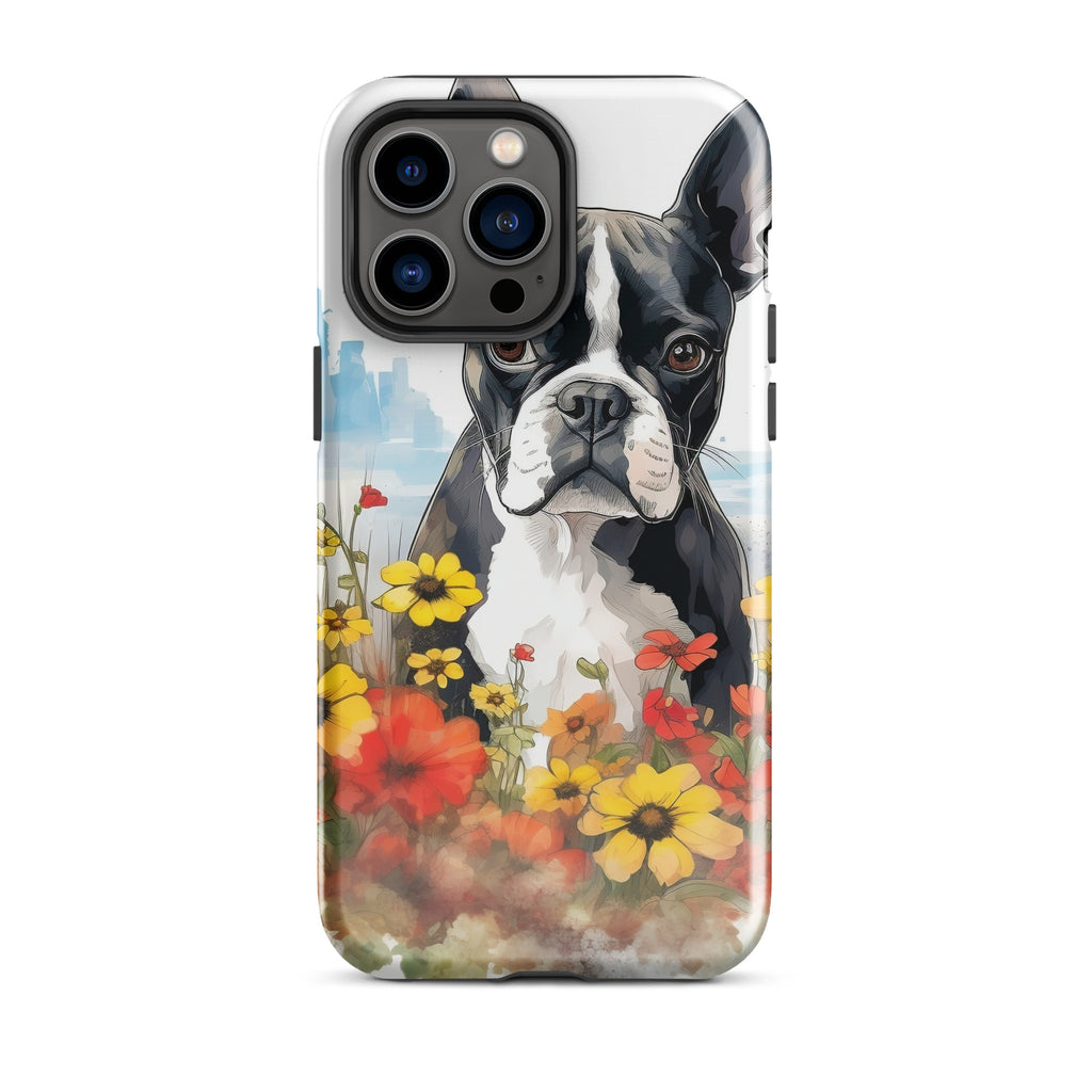 Boston Terrier Dog In A Garden Outside The City Tough Case for iPhone