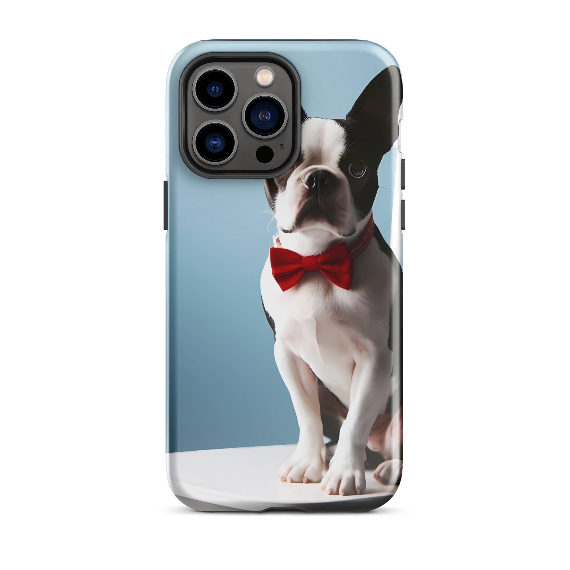 Dapper Boston Terrier in Red Bow Tie Seated on White Chair Tough Case for iPhone