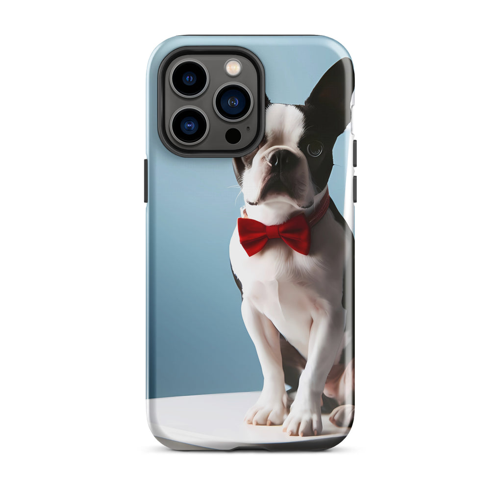 Dapper Boston Terrier in Red Bow Tie Seated on White Chair Tough Case for iPhone