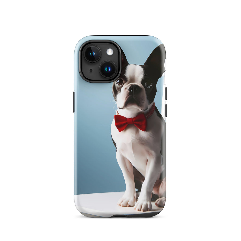 Dapper Boston Terrier in Red Bow Tie Seated on White Chair Tough Case for iPhone