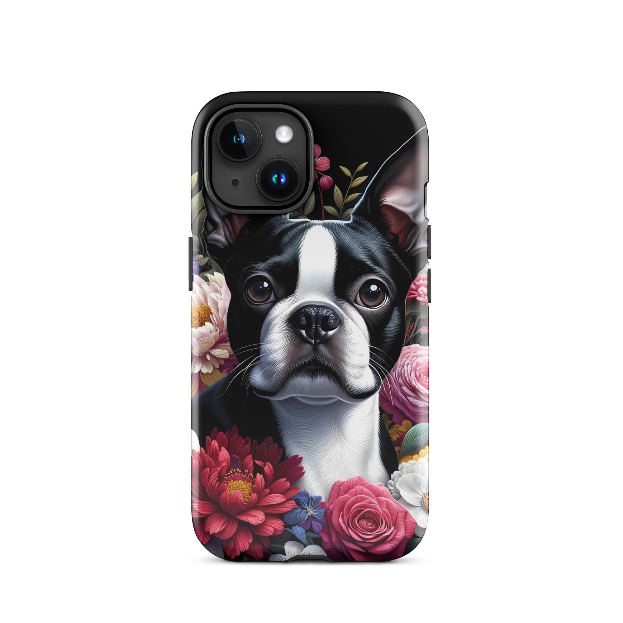 Floral Boston Terrier Dog Tough Case for iPhone