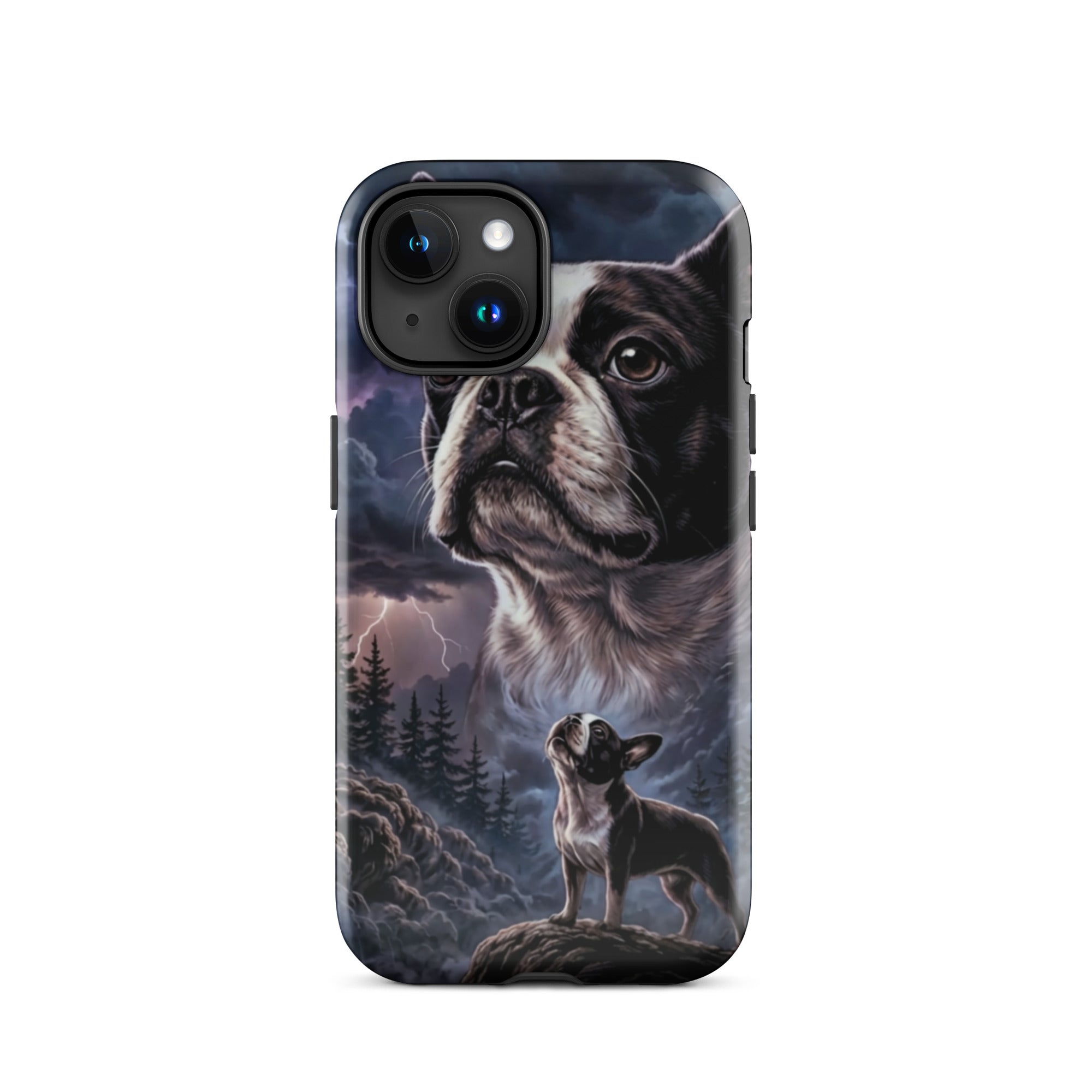 Storm Guardian – Majestic Boston Terrier Night Art Tough Case for iPhone . Glossy iPhone 15