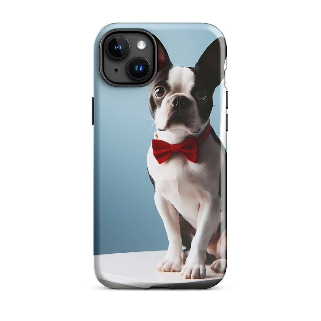 Dapper Boston Terrier in Red Bow Tie Seated on White Chair Tough Case for iPhone