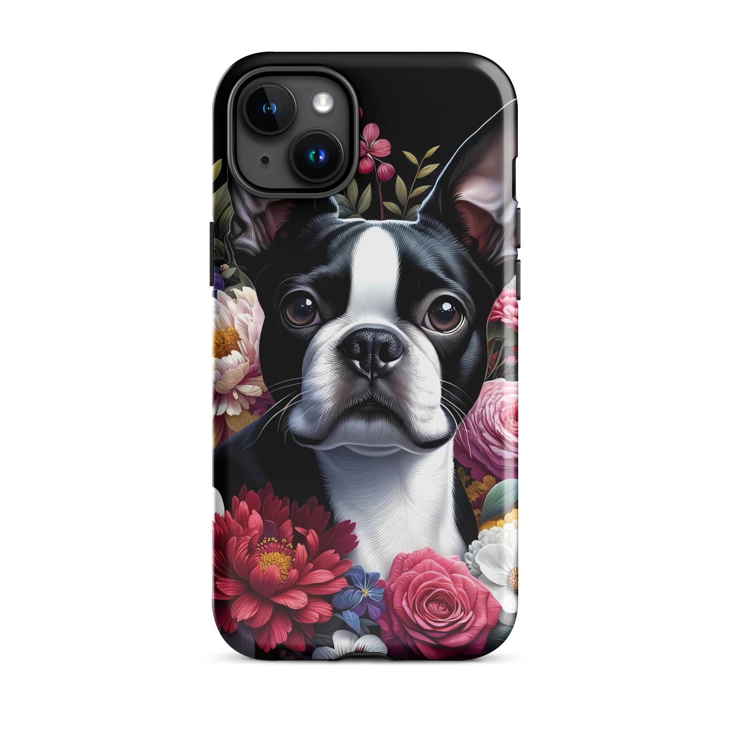 Floral Boston Terrier Dog Tough Case for iPhone