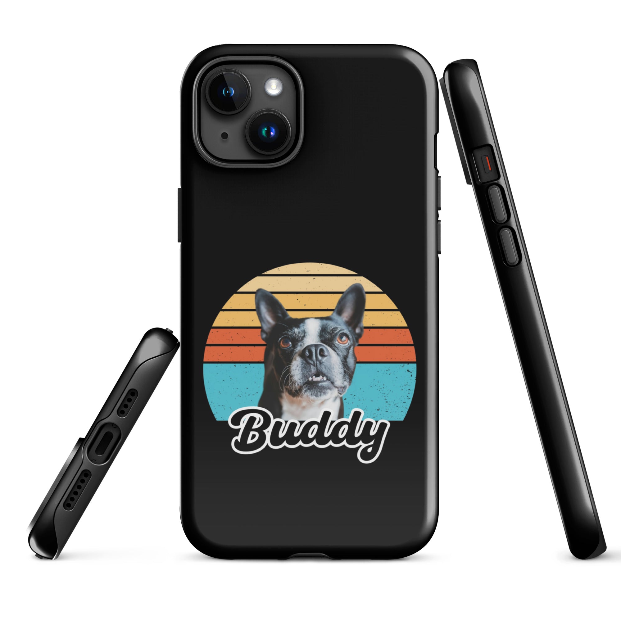 Custom Dog Sunset Vintage Retro Style Tough Case for iPhone . Glossy iPhone 15 Plus