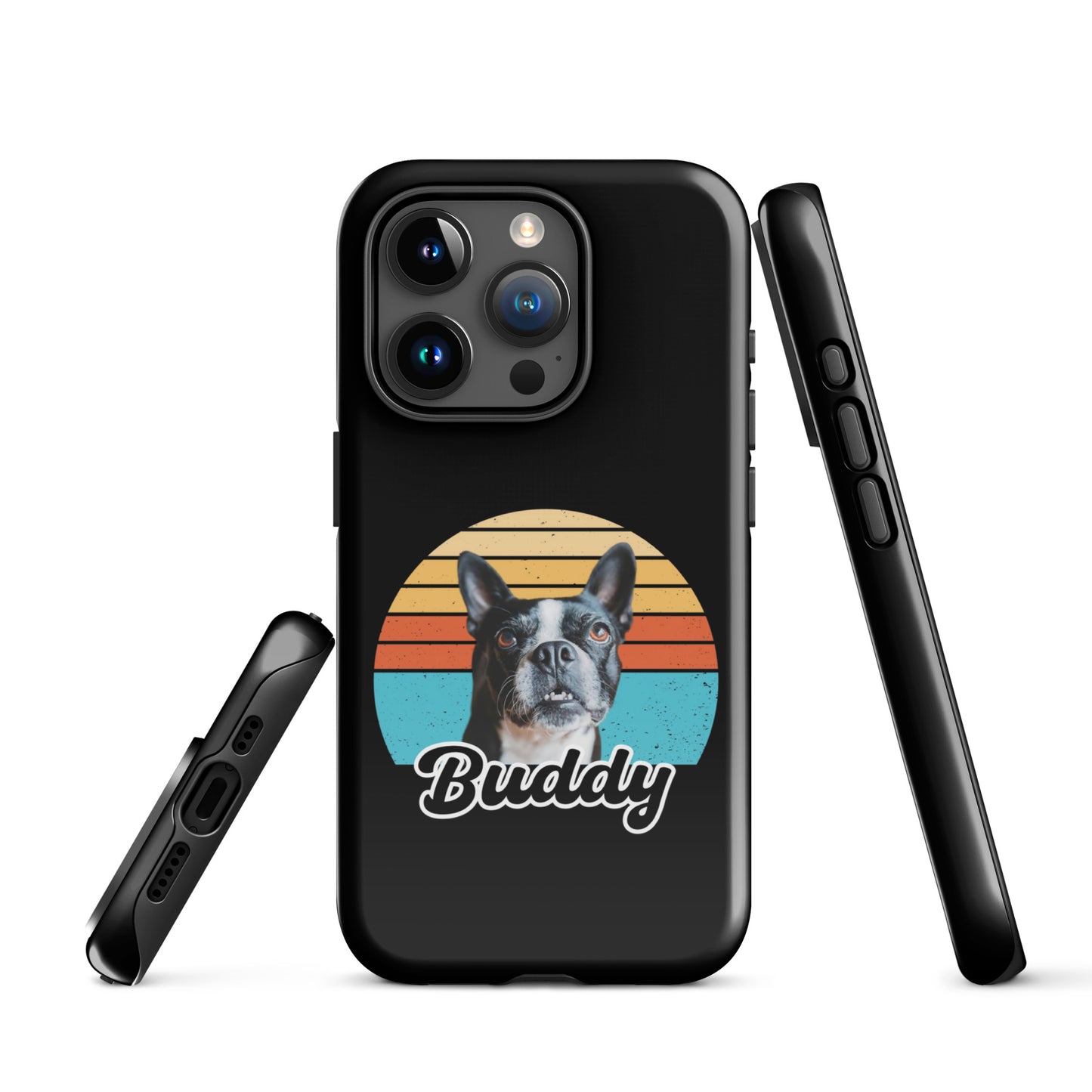 Custom Dog Sunset Vintage Retro Style Tough Case for iPhone . Glossy iPhone 15 Pro