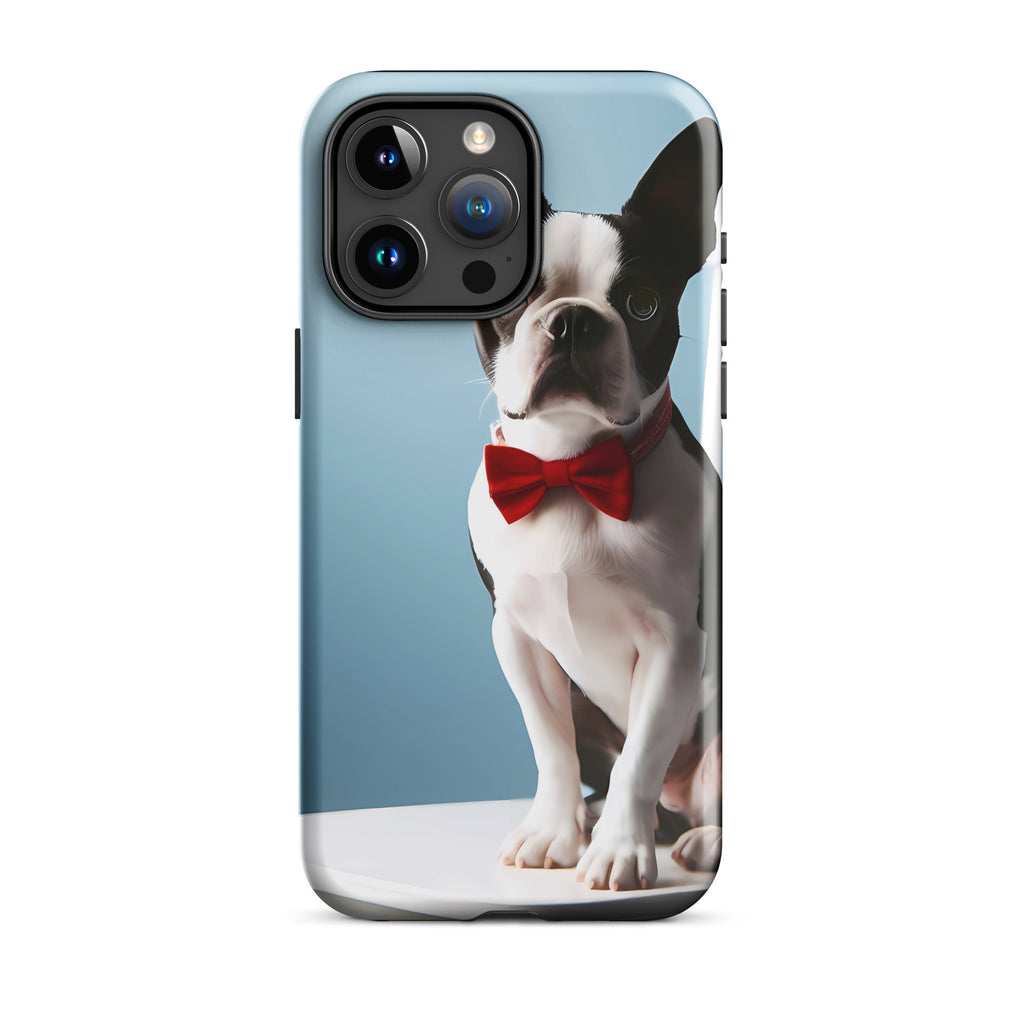 Dapper Boston Terrier in Red Bow Tie Seated on White Chair Tough Case for iPhone