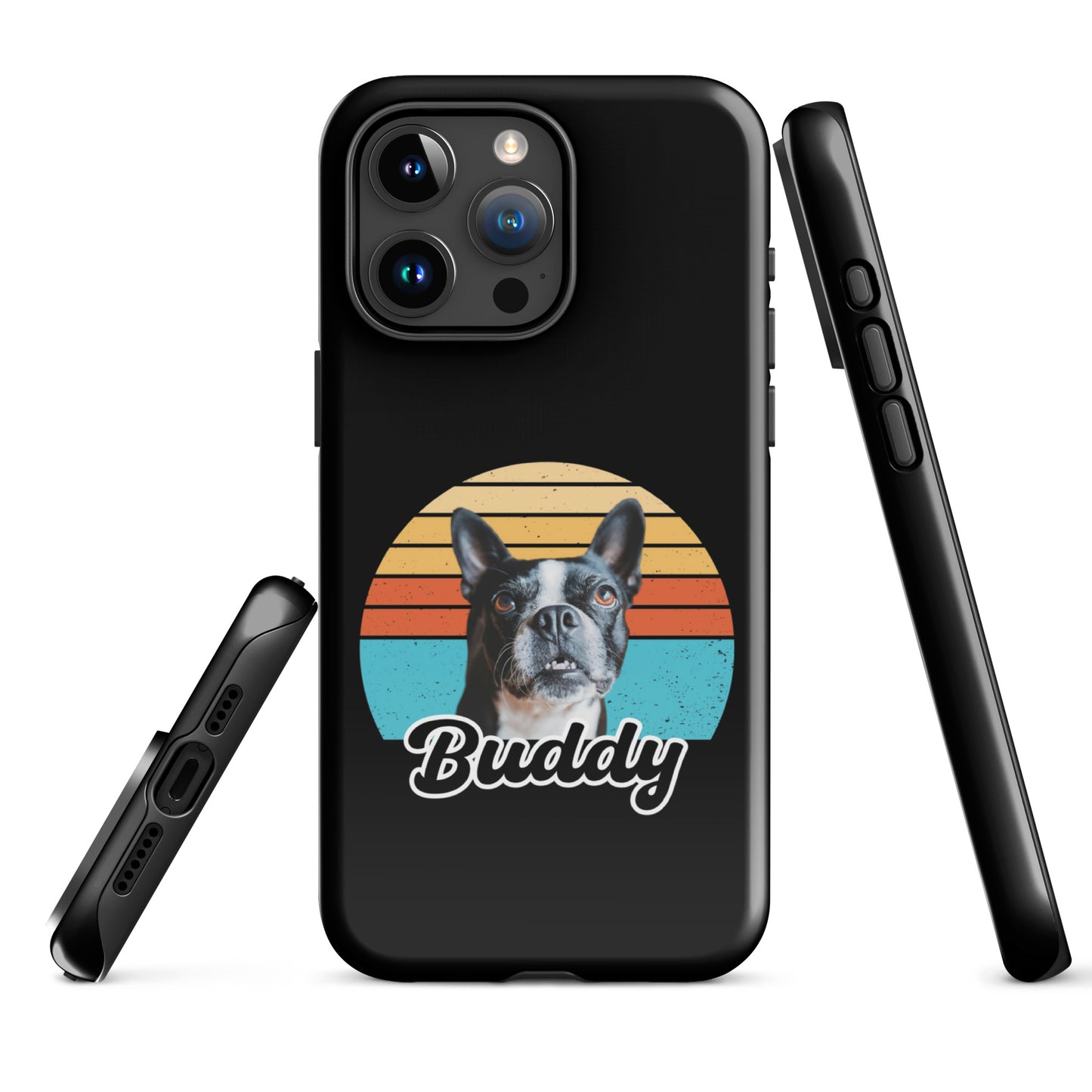 Custom Dog Sunset Vintage Retro Style Tough Case for iPhone . Glossy iPhone 15 Pro Max