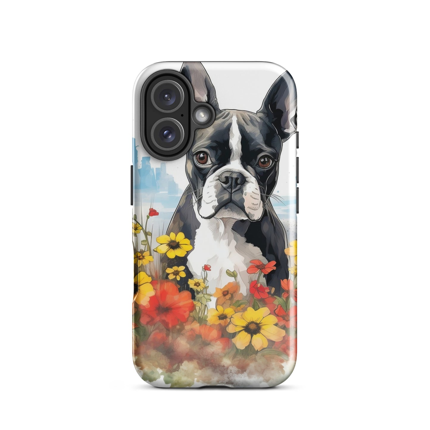 Boston Terrier Dog In A Garden Outside The City Tough Case for iPhone