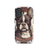 Vintage-Inspired Red Brown Boston Terrier Tough Case for iPhone . Glossy iPhone 16