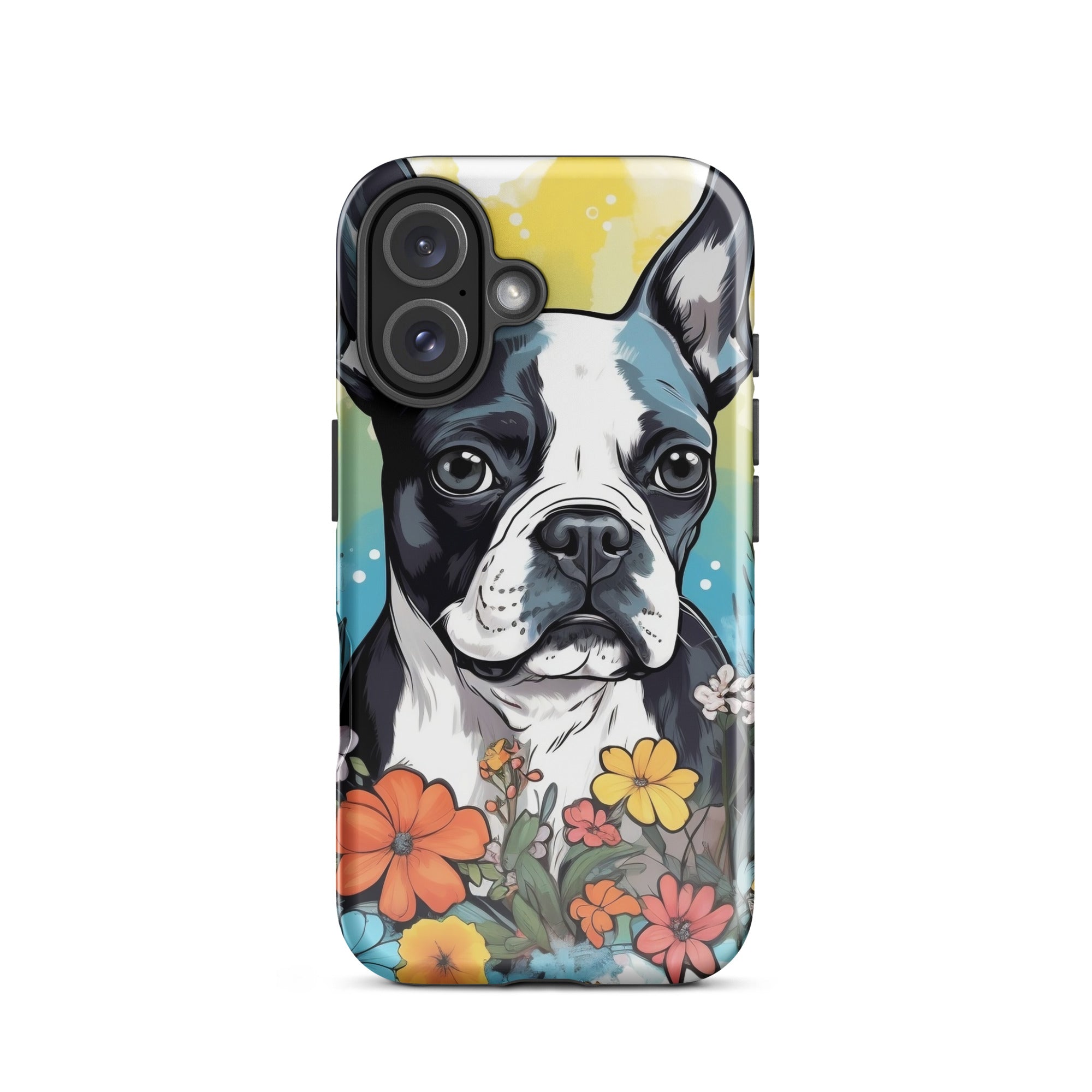 Boston Terrier Surrounded By Flowers Tough Case for iPhone
