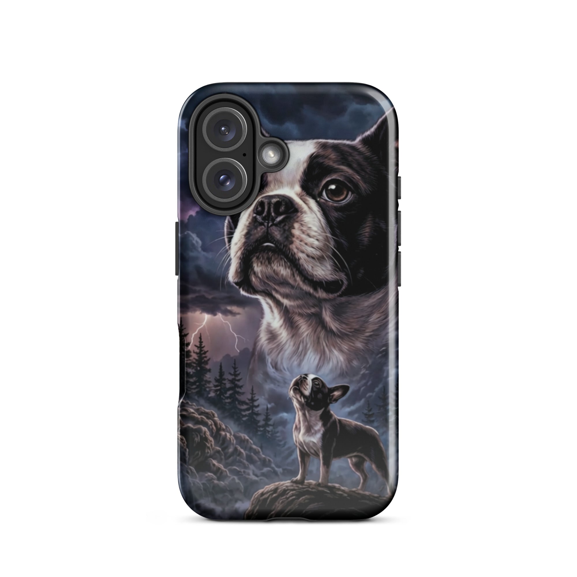 Storm Guardian – Majestic Boston Terrier Night Art Tough Case for iPhone . Glossy iPhone 16
