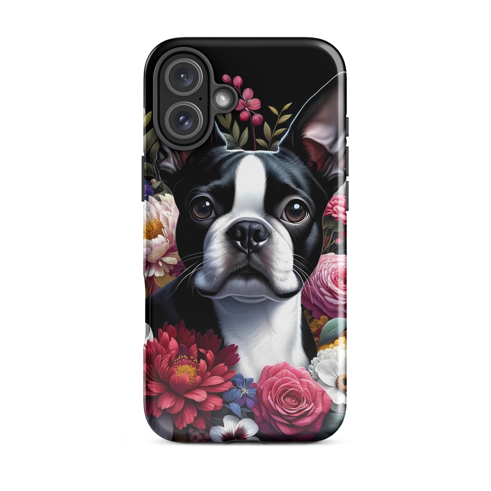 Floral Boston Terrier Dog Tough Case for iPhone
