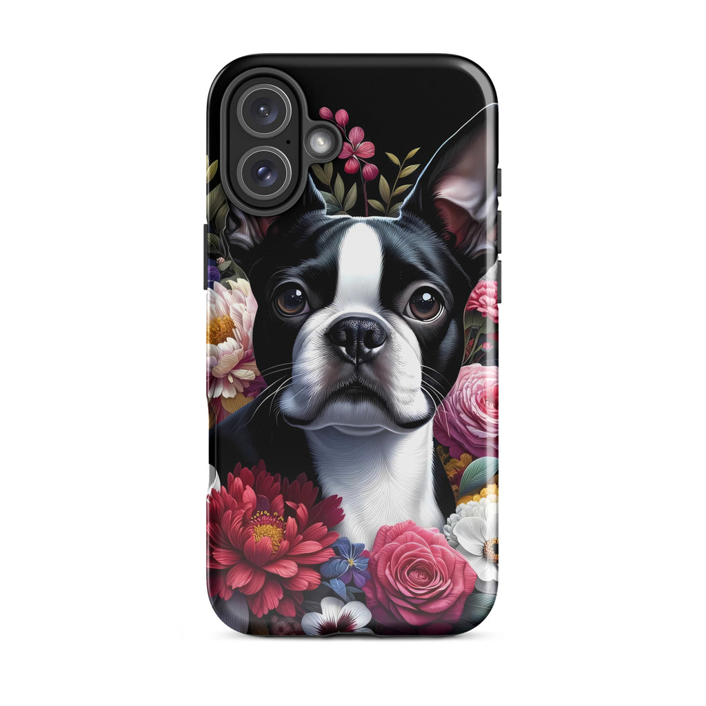 Floral Boston Terrier Dog Tough Case for iPhone