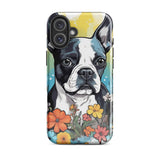 Boston Terrier Surrounded By Flowers Tough Case for iPhone