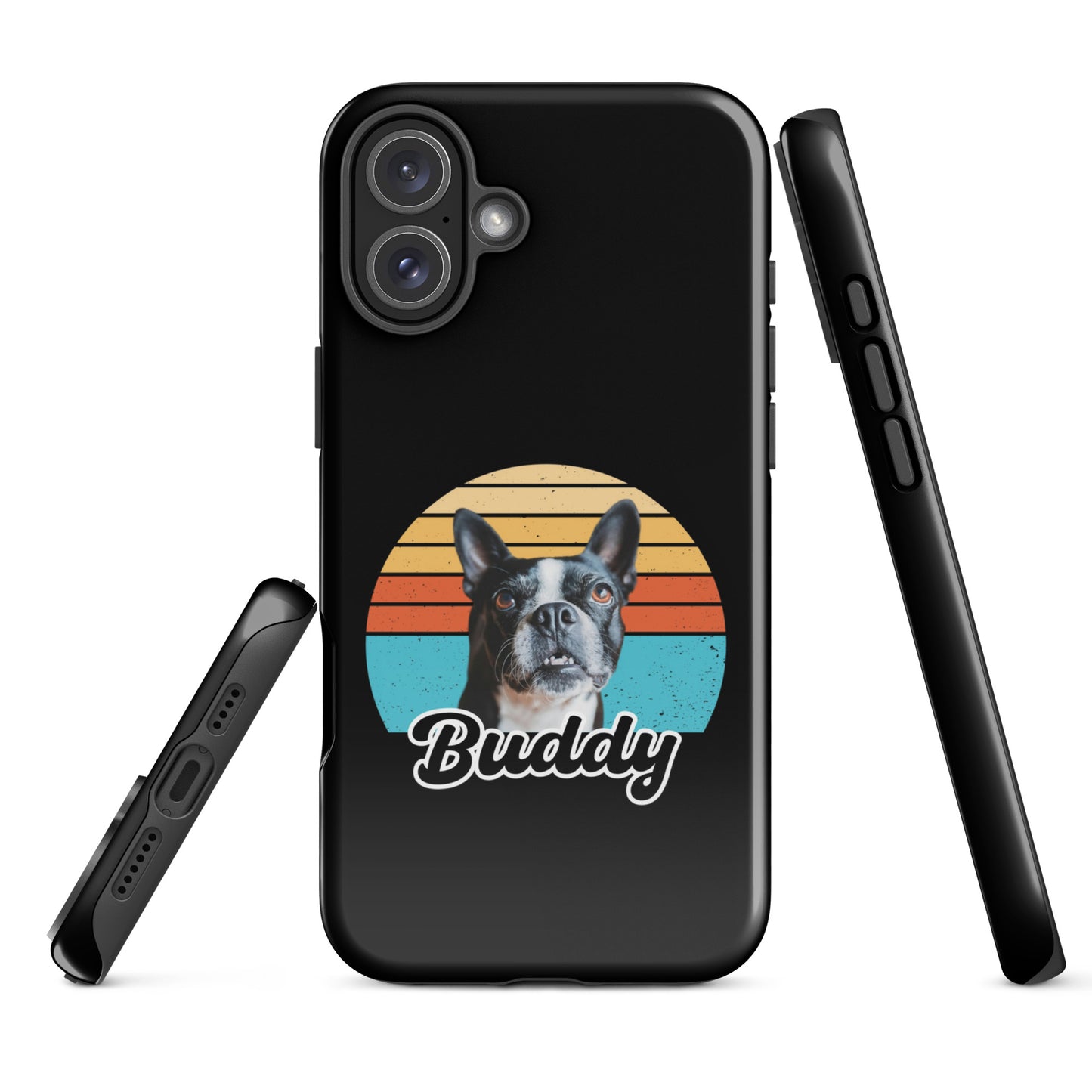Custom Dog Sunset Vintage Retro Style Tough Case for iPhone . Glossy iPhone 16 Plus