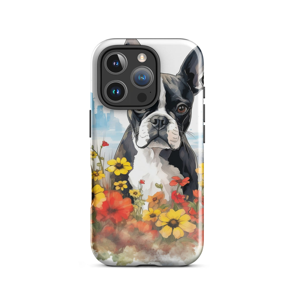 Boston Terrier Dog In A Garden Outside The City Tough Case for iPhone