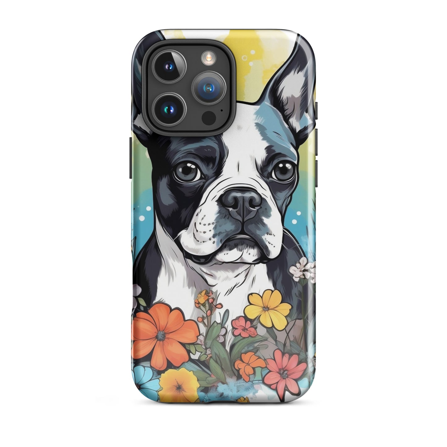 Boston Terrier Surrounded By Flowers Tough Case for iPhone