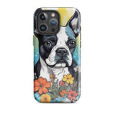 Boston Terrier Surrounded By Flowers Tough Case for iPhone