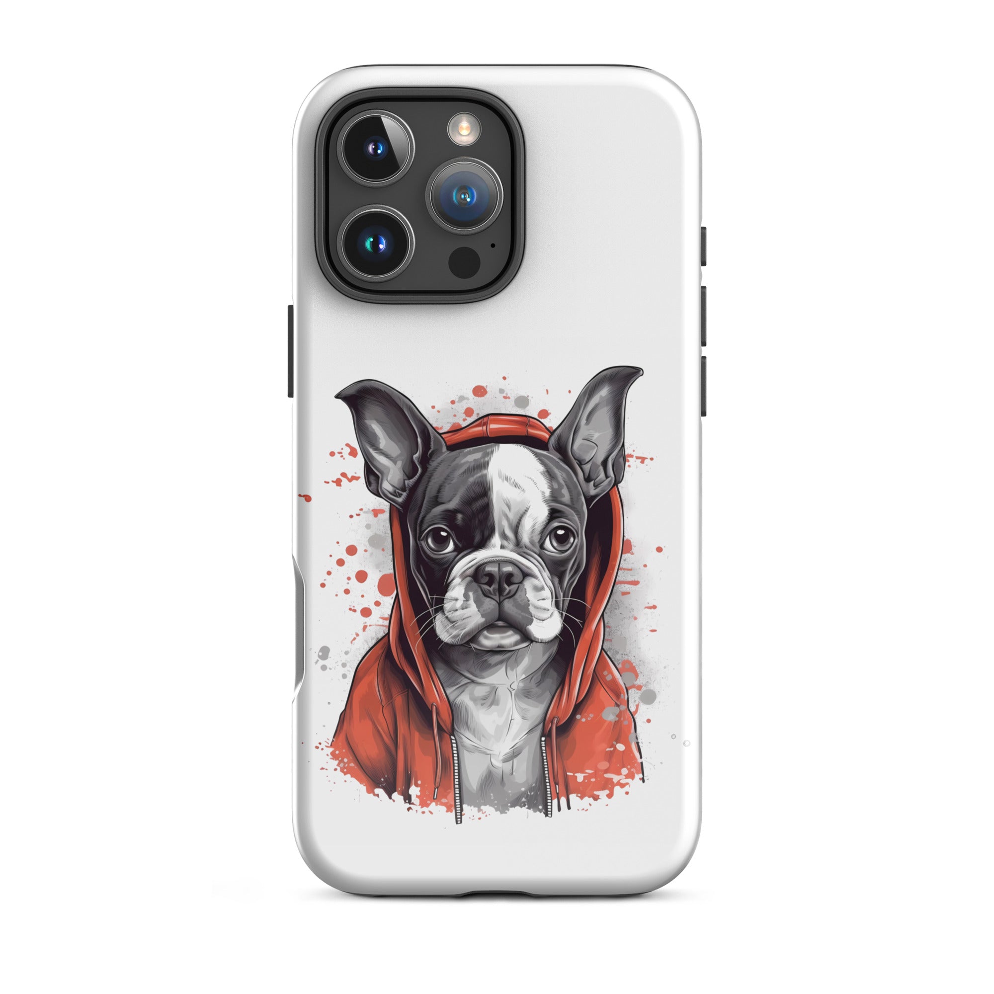 Boston Terrier in a Red Hoodie on Tough Case for iPhone