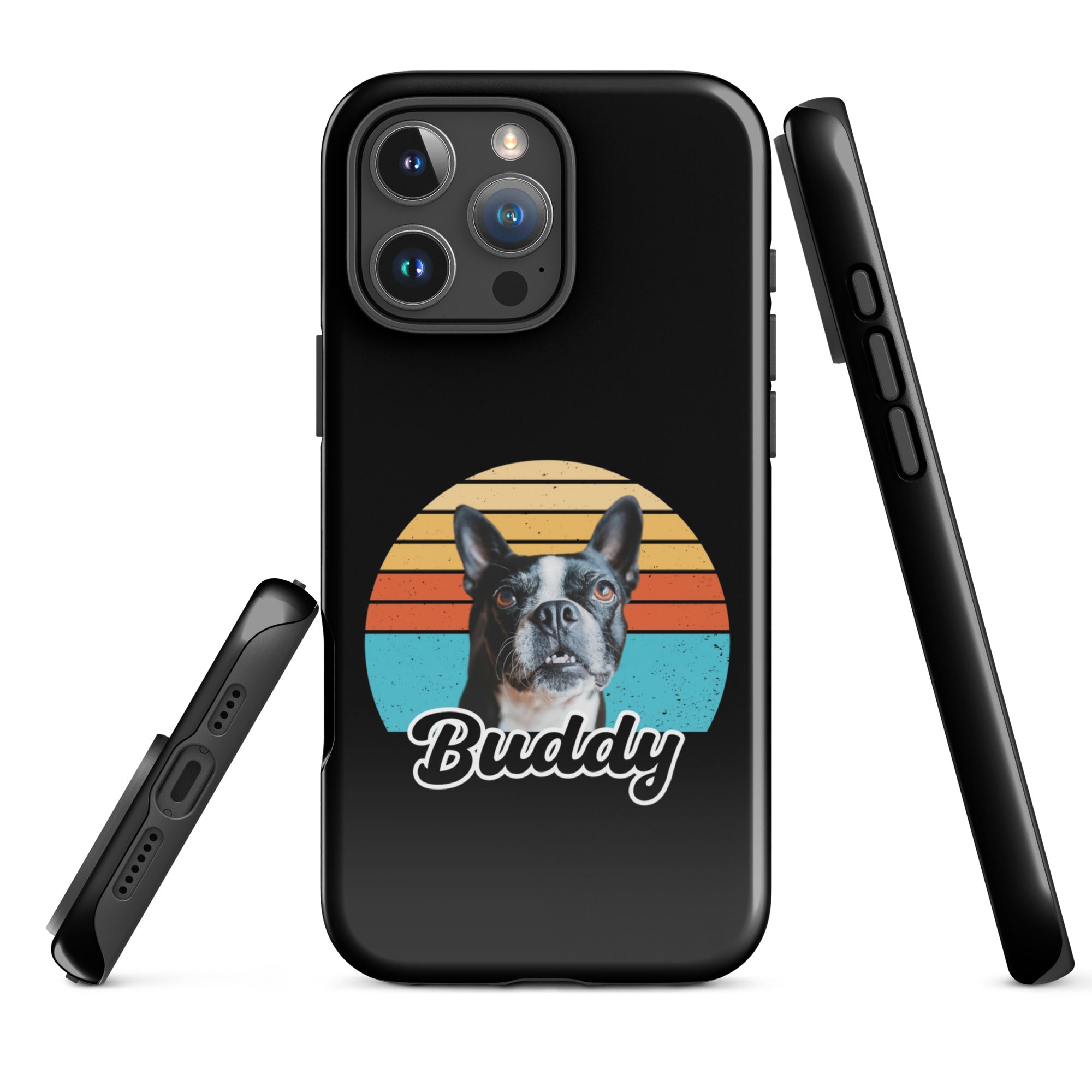 Custom Dog Sunset Vintage Retro Style Tough Case for iPhone . Glossy iPhone 16 Pro Max