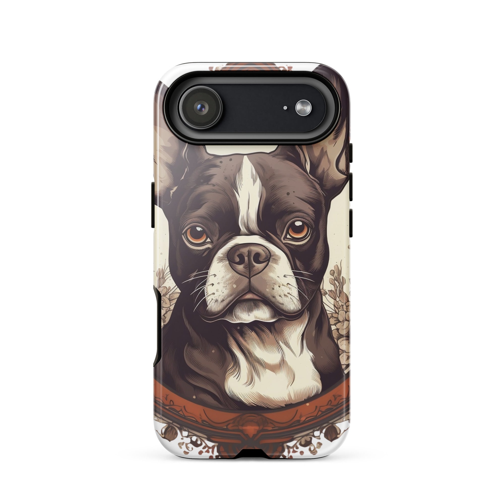 Vintage-Inspired Red Brown Boston Terrier Tough Case for iPhone . Glossy iPhone 17 Air